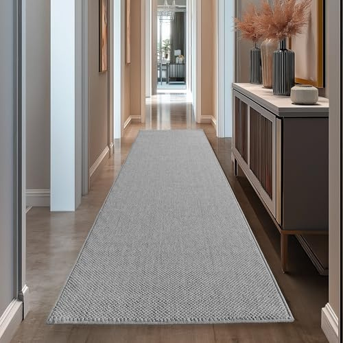 Teppium Teppich Läufer 80x250 cm Grau Einfarbig Bouclé Schlingenflor Skandi Stil Superweich Robust Pflegeleicht Moderner Flurteppich für Eingangsbereich Küche Korridor Schlafzimmer