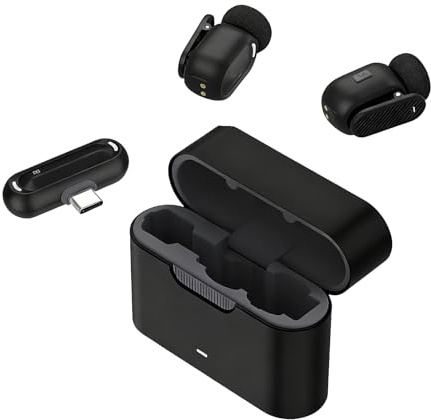 Fabater Microfono Lavalier Wireless, Microfono Wireless Riduzione Rumore AI 48kHz/24 Bit Alta fedeltà per Streaming Live Vlog, Microfono da Bavero per Registrazione Video Streaming