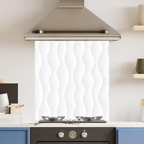 Premium 65 x 70cm Wavy White Pattern 6mm Glass Toughened Kitchen Splashback