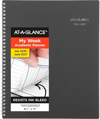 AT-A-GLANCE Planner 2026-2027 Weekly & Monthly Academic 12-Month July-June Quarter-Hourly Appointment Book, 8-1/2 x 11, DayMinder, Charcoal (AYC52045)