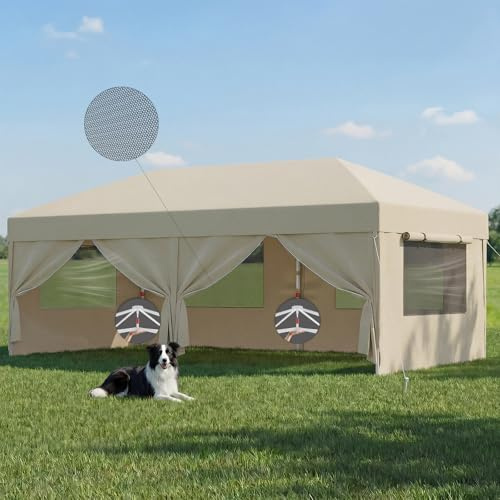 JUMMICO Carpa Plegable de 3 x 6 m con protección contra Insectos y ventilación, Paredes Laterales enrollables + Ventanas de ventilación, instalación rápida en 1 Minuto, toldo de 10 cm más Alto