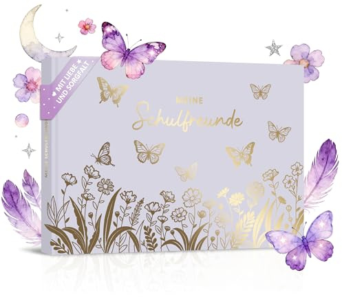 BIROYAL Freundebuch Schule Mädchen, Schulfreundebuch grundschule,37 Freunde | Einschulung Mädchen Geschenk, A5 freundschaftsbuch, 120g dickes Papier, 128 Seiten mit Viele Erinnerungsbereiche