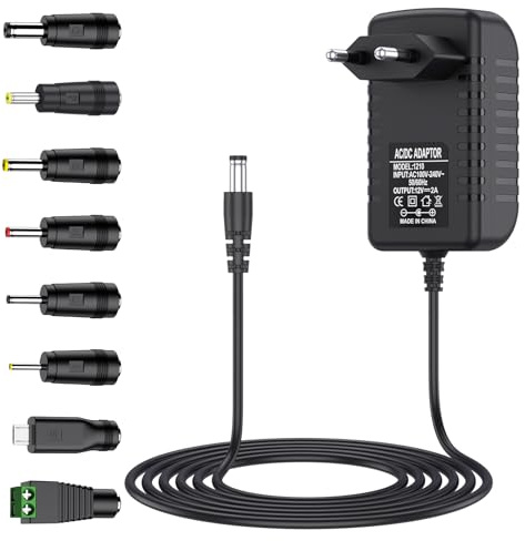 Universell nätadapter AC till DC 12 V 2 A 24 W transformator för hushållselektronik 12 V (svart)