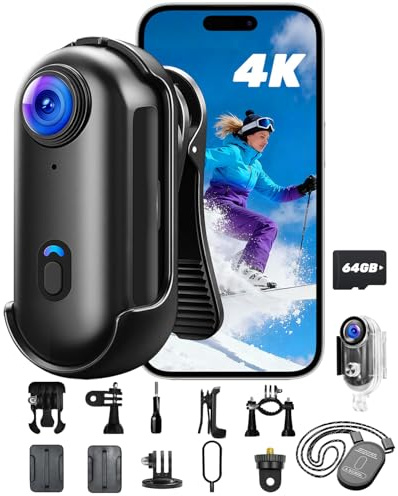 NNYYMH Action Camera 4K mit 64GB SD, BodyCam Körperkamera Mini, POV Kamera