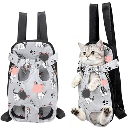 FOSDICK Zaino per Gatti, Anteriore Zaino Gatto Trasporto, Portatile Zaino per Cani, Borsa per Cani Piccola Taglia, Borsa da Viaggio per Animali Domestici Fino a 4 kg per Passeggiate, Campeggio, Grigio