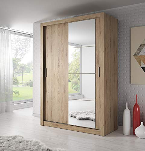 Schwebetürenschrank Kleiderschrank AR-04 ARTI Garderobenschrank mit Spiegel Schiebetürenschrank (Shetland Eiche)