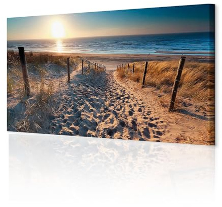 decomonkey Wandbilder Strand Sonnenuntergang 135x45 cm 1 Teilig Kunstdruck | Strukturleinwand, Holzkeilrahmen, Leinwandbilder, Bild auf Leinwand, Wanddeko, Wohnzimmer, Wanddekoration, Meer, Natur