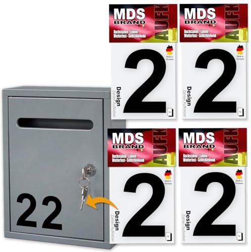 Zahlen Aufklebe 10cm Design | Selbstklebende Klebezahlen für Briefkasten, Mülltonne, Hausnummer Aufkleber für Außen & Innen Schwarz (2)