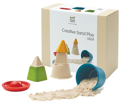 PlanToys® Creative Sand Play Wooden Montessori Outdoor Sensory and Imagination Toy | Tactile Exploration, Coordination and Open Ended Creative Play | Eco Friendly Sand Molds Set