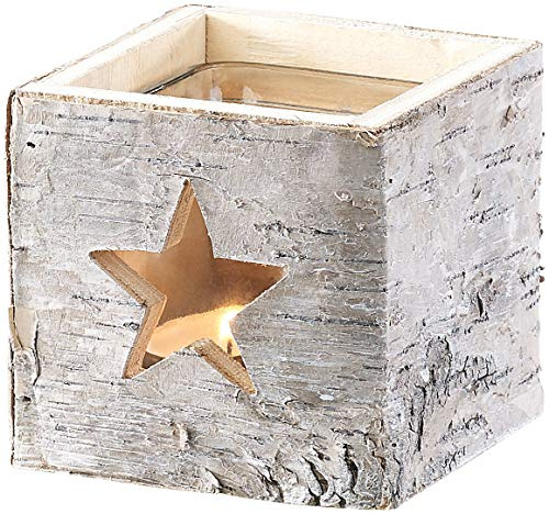 Britesta Weihnachtsdeko Windlicht: Windlicht aus Holz mit Stern-Motiv und herausnehmbarem Teelicht-Glas (Dekowindlichter, Tischwindlichter, Weihnachtsbeleuchtung)