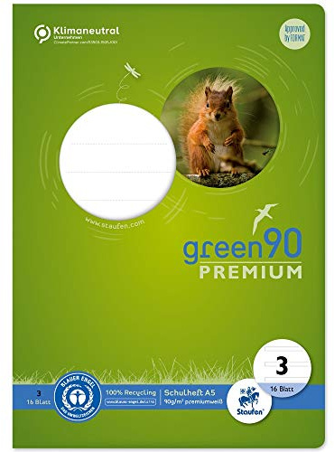 Staufen 040780003 – häftade, grön, linjering 3, DIN A5, 16 ark, 90g/m², 14 dubbellinjer, 1 st