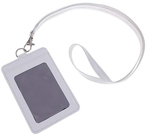 SuperglockT Ausweishülle mit Schlüsselband lanyard Kunstleder Kartenhalter(11*7.1cm) für 2 Karten Ausweishalter Kartenhülle ID Karten Etui Schutzhülle, 7.5*5cm Klar-Fenster,48cm Länge Halsband (Weiß)