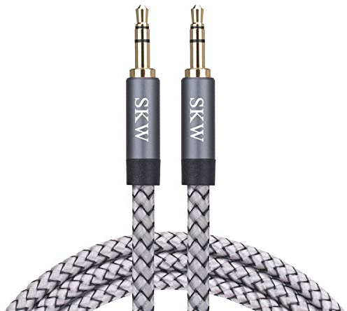 SKW Cavo Aux 3,5mm (audio Hi-Fi), Cavo Audio Jack Maschio a Maschio per stereo domestico, iPhone, iPod, IPad, Echo Dot, Sony ecc. (1.5M,Argento)