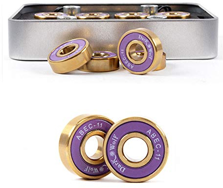 FENSIN Dark Wolf Skateboard Bearings ABEC 11 Titan Chromstahl ABEC 11-8 Stück Lila Gold und 4 Stück Spacer,22 x 7 mm (Gold)