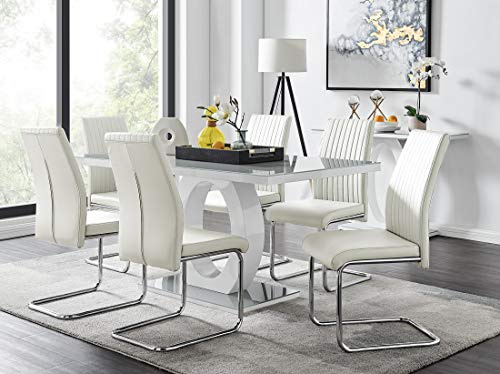 Furniturebox UK - Giovani Modern Stylish Grey/White High Gloss Glass Dining Table and 6 Modern Lorenzo Chairs Set (Dining Table + 6 White Lorenzo Chairs)