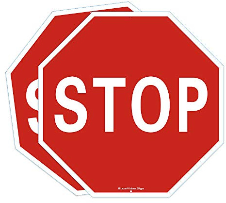 BlazeVideo 2tlg. Stoppschild 30 * 30cm-Aus rostfreies Aluminium Stop Schilder Verkehrsschild Straße Langsame Warnschilder- Einfache Montage