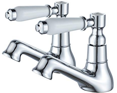 Luckyhome Twin Bath Tap,Traditional 3/4 Hot & Cold Chrome Brass Pairs of Bathroom Tub Pillar Tap 2pcs