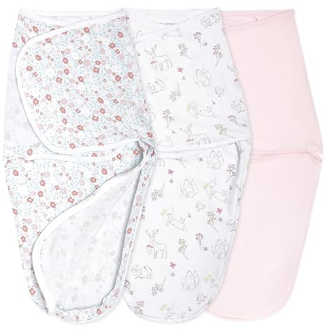 aden + anais essentials Easy Swaddle™ wrap, Baby-Pucksack für mühelos pucken, Wickel-Pucktuch aus 100% Baumwolle für Neugeborene, 4-6 Monate, 1,0 TOG, 3er-Pack, Fairy Tale Flower