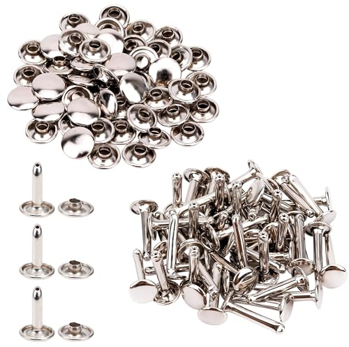 10mm x 18mm Extra Lang Doppel Kappe Nieten - 50 Pieces - Ideal für Leder Handarbeiten - Silbern, 8mm x 14mm