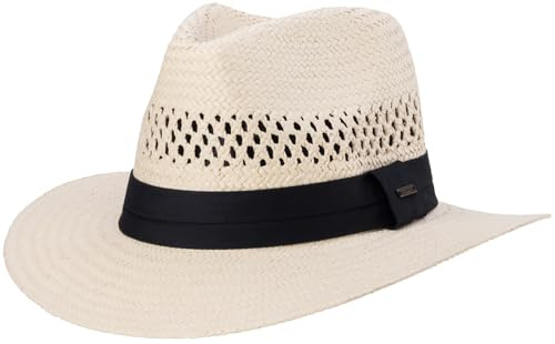 SCIPPIS Salerno – Leichter Sommerhut aus Papierstroh, Fedora/Traveller Form, luftdurchlässige Krone & schwarzes Hutband – Natur, S–XL (DE/NL/SE/PL, Alphanumerisch, M, Natur)