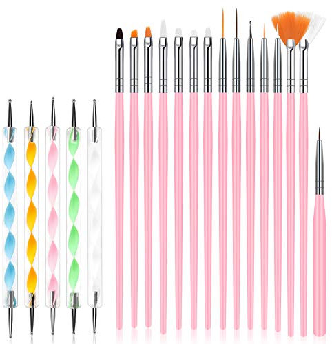 URAQT 20 Stück Nagel Pinsel Set, Nageldesign-Stifte Brush, Acryl Nagel Kunst Pinsel, Nagelbürste Professionell Malerei Pen für gelnägel UV-Gel Nageldesign Nail Art