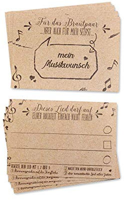 Feenstaub 30 DJ Karten Hochzeit Musikwunschkarten, A7 Karten für Musikwünsche der Hochzeitsgäste, Musikwunschkarte 10,5 x 7,4cm, Karten für Musikwünsche auf der Hochzeit, Sketch Design