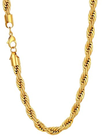 U7 Collana Uomo Donna Catena Corda Intrecciata da 3/6/9mm Lungha 46-76cm | Catena Uomo Acciaio inossidabile; Colore Argento/Oro/Nero; Robusta, resistente e ipoallergenica; Regalo per Uomo