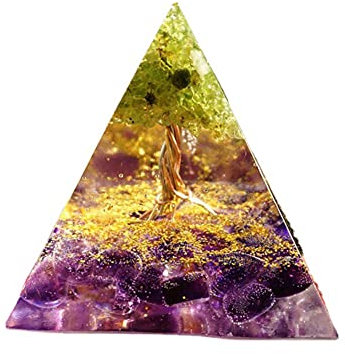Adorno de cristal, piedra preciosa de pirámide de amatista, pirámide de árbol de la vida, pirámide de cristal curativa de Reiki, adorno de escritorio, decoración del hogar para meditación, 6 cm