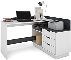 byLIVING Winkelschreibtisch Belfast, beidseitig montierbar, 3 Schubkästen | matt weiß und anthrazit, Bürotisch, Eckschreibtisch, B 129, H 83,5, T 105 cm