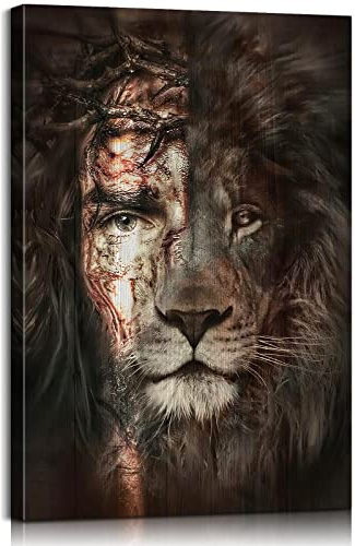 Jesus-Bilder für Wand, Löwe von Judah, Jesus, Bild, christliche Wanddekoration, religiöse Wanddekoration, schwarzer Jesus, Wandkunst, Löwe, Gemälde für Wohnzimmerdekoration (71 cm Bx101 cm H)
