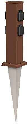 ledscom.de Presa di corrente da giardino Polly con picchetto a terra per esterni, IP44, 4 vie, acciaio inox, quadrata, marrone, 40cm