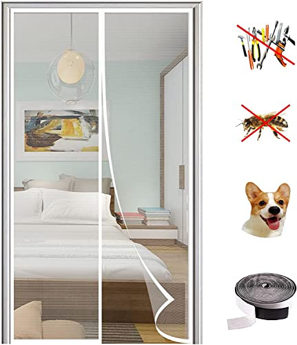 KZhanmy Magnet Fliegengitter Tür Insektenschutz,Magnetisches Moskitonetz, Automatisch Geschlossen, Anti-Moskito-Vorhang für Balkontür und Terrassentür.-White B||100X220CM