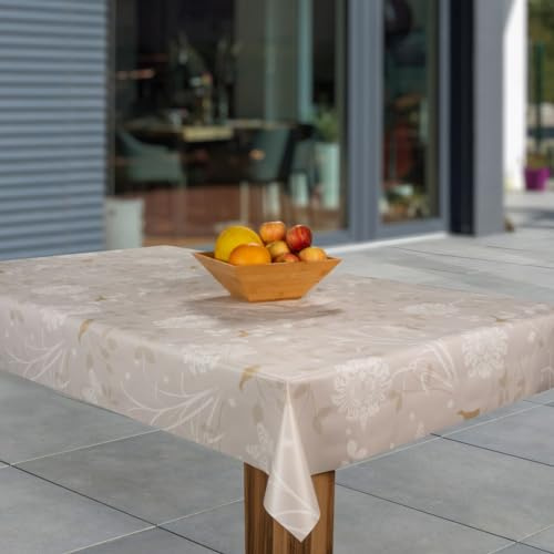 Wachstuch-Tischdecke Wachstischdecke Tischwäsche Abwaschbar Wachstuchdecke G11, Muster:Blumen Beige Weiß, Größe:110x140