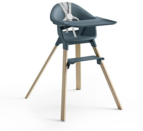 Stokke Clikk High Chair, Fjord Blue - All-in-One High Chair with Tray + Harness - Light, Durable & Travel Friendly - Ergonomic with Adjustable Features - Best for 6-36 Months or Up to 15 kg/33 lbs