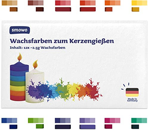 Smowo® 12 Kerzenwachs Farben zum Kerzen selber machen – Kerzenfarben Set zum einfärben von Wachs – Herstellung in Deutschland