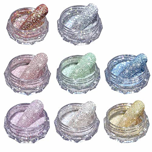 GZMAYUEN Kristall Diamant Nagel Glitzer Pulver 8 Stück Crystal Diamond Glitzerpuder für Nägel Gold Silber Roségold Blau Glas Stone Chrom Funkelt Glitzert Nagel Pigment Nail Powder Dekoration Set
