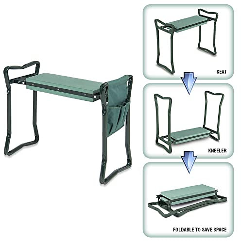 REACHYEA 1 Set Klappbarer Gartenstuhl aus Stahl + Werkzeugtasche, leicht, multifunktional, Sitz, Knie-Schaumstoff-Pad, Lager, 150 kg Garten-Set