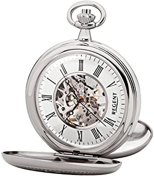 REGENT Herren Taschenuhr Savonnette Skelett 51 MM Mechanischer Handaufzug Römische Zahlen in verschiedenen Varianten