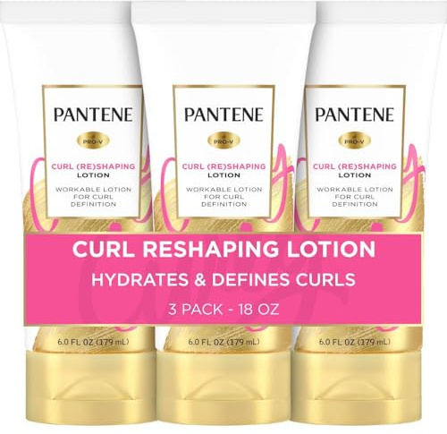 Pantene Pro-V Curl Cream Hair Lotion, Moisturizing Curl Defining Cream, Anti Frizz for Wavy or Curly Hair, with Vitamin B5, Pack of 3, 18 oz Total