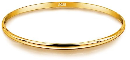 Dankadi Bracelet Fin 3MM Large Plaqué Or Plat Demi-Rond en 925 Argent, Ø 60 65 68MM Lot de 1/2/3 Jonc de Manchette Lisse Simple Style Classique Pour Femme Fille Mère(Diamètre 60MM, Couleur or 1 pièce)