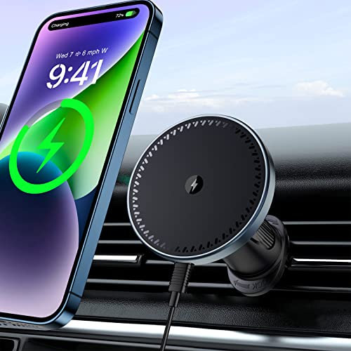 Beeasy 15W für MagSafe Autohalterung mit Ladefunktion, Handyhalterung Auto Magsafe Ladegerät Kfz Lüftung, Magnet Handyhalter Wireless Car Charger für iPhone 17 16 15 14 13 12 Serie