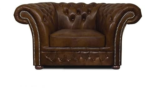 Chesterfield Fåtölja Winfield Basic Lyxigt läder | 2–4 veckors leveranstid (molnigt ljusbrun)