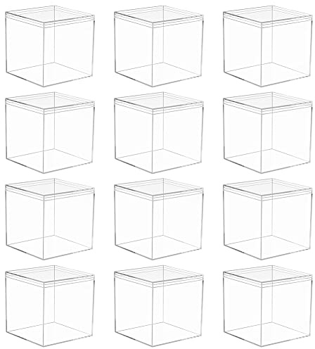 12 Pezzi Scatola Portaoggetti in Plastica Acrilica Trasparente Custodia per Espositore Cubo Quadrato con Coperchio Adatto per Conservare Caramelle, Piccoli Accessori, Cosmetici,5.5cm