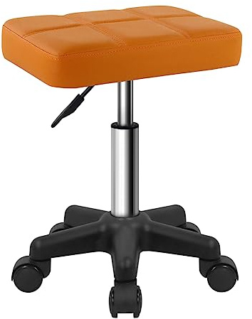 FURWOO Rectangle Rolling Stool with Wheels Swivel Stool Chair for Salon Massage Home Kitchen Brown
