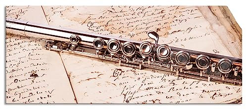 Pixxprint Glasbild Panorama, Wandbild aus Echtglas, Querflöte, 100x40 cm, inkl. Aufhängung und Abstandshalter