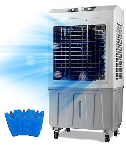 CRUSIO Condizionatore Portatile 3-in-1 | Serbatoio da 50 Litri | Condizionatore Portatile Senza Tubo, Ventola Oscillante a 90° | 6 Impacchi di Ghiaccio Inclusi, per Supermercato Magazzino, WC