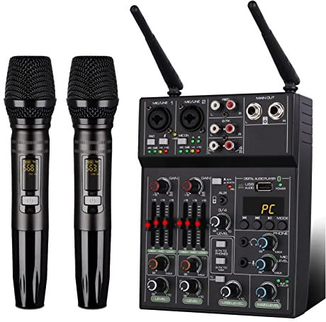 AGAATI DJ Equipment for Party Professional Audio Mixer With Wireless Microphone, Sound Board Console System Interface 4-channel Dj Mixer