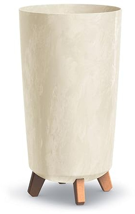 B2C Round Gracia Style Planter With Legs Tall Plant Pot Indoor Outdoor Garden Decor (Cream)