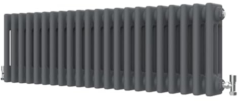 Radbliss Radiador horizontal tradicional de 3 columnas, 300 x 1010 mm, antracita, gris mate, hierro fundido, diseño RAD, calefacción central