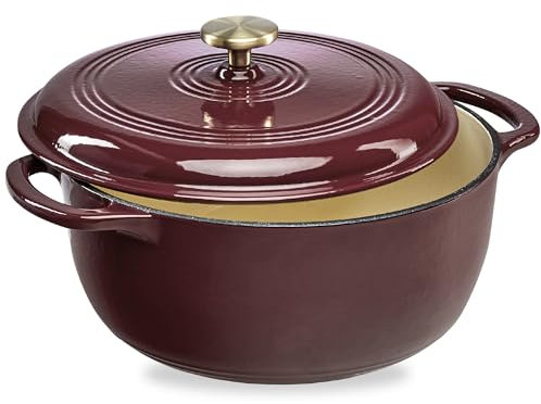 Best Choice Products 6 Quart Enamel Cast-Iron Round Dutch Oven, Family Style Heavy-Duty Pre-Seasoned Cookware for Home, Kitchen, Dining Room, Oven Safe w/Lid, Dual Handles - Burgundy